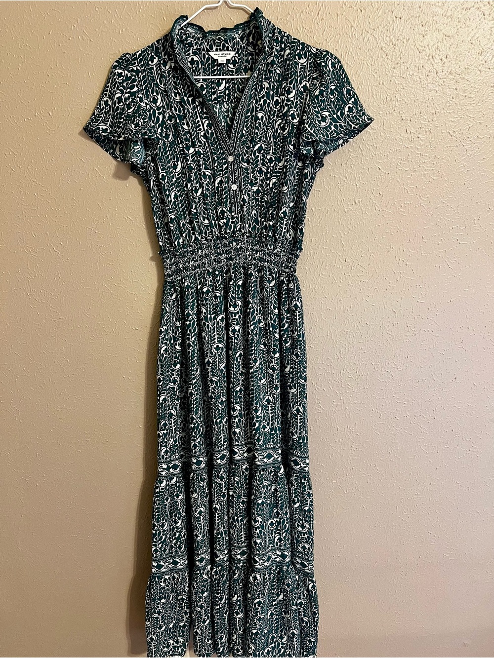Max Studio Printed Short-Sleeve Maxi Dress XS